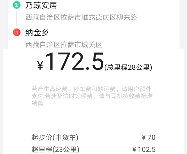拉薩拉拉4米2廂式貨車運費